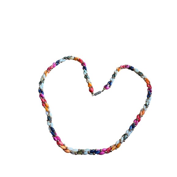 Multicolor Dyed Mother of Pearl Shell Beaded Necklace Twist Barrel Clasp 23 inch - Picture 1 of 6